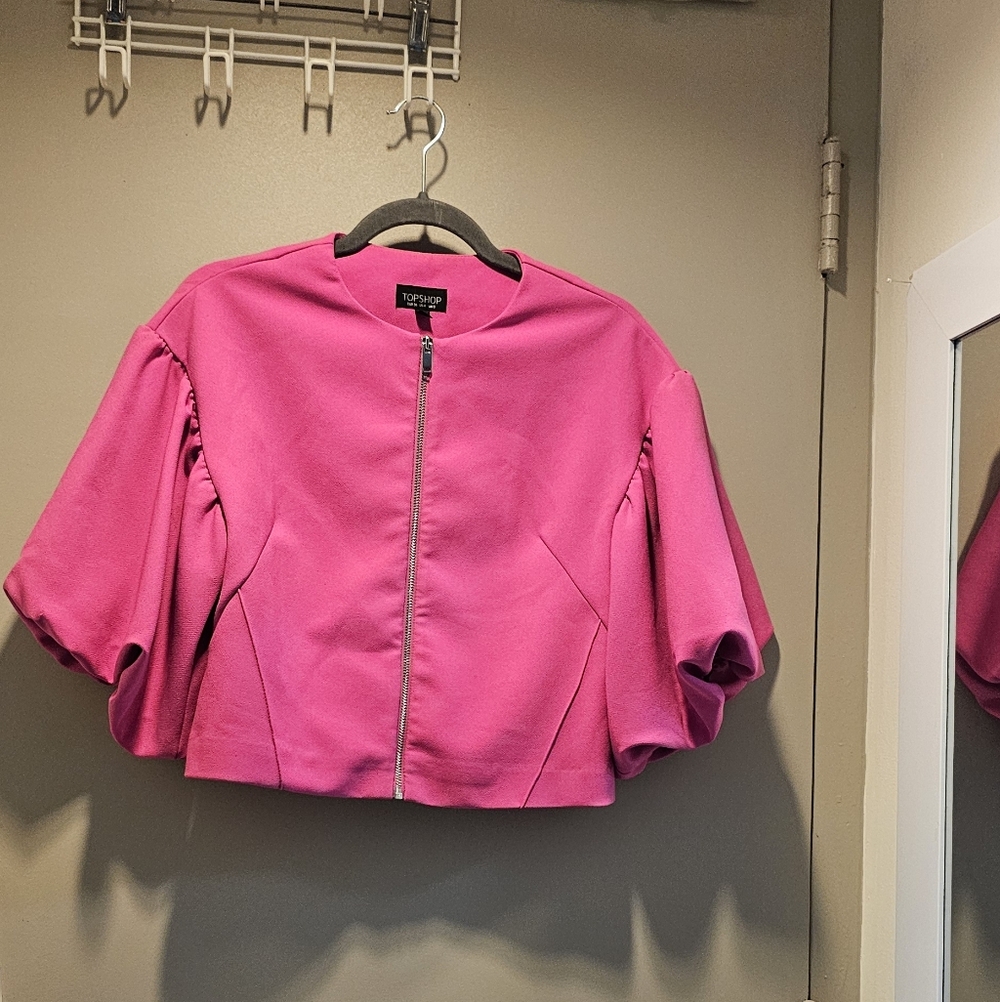 Topshop Hot Pink Cropped Zip-Front Jacket